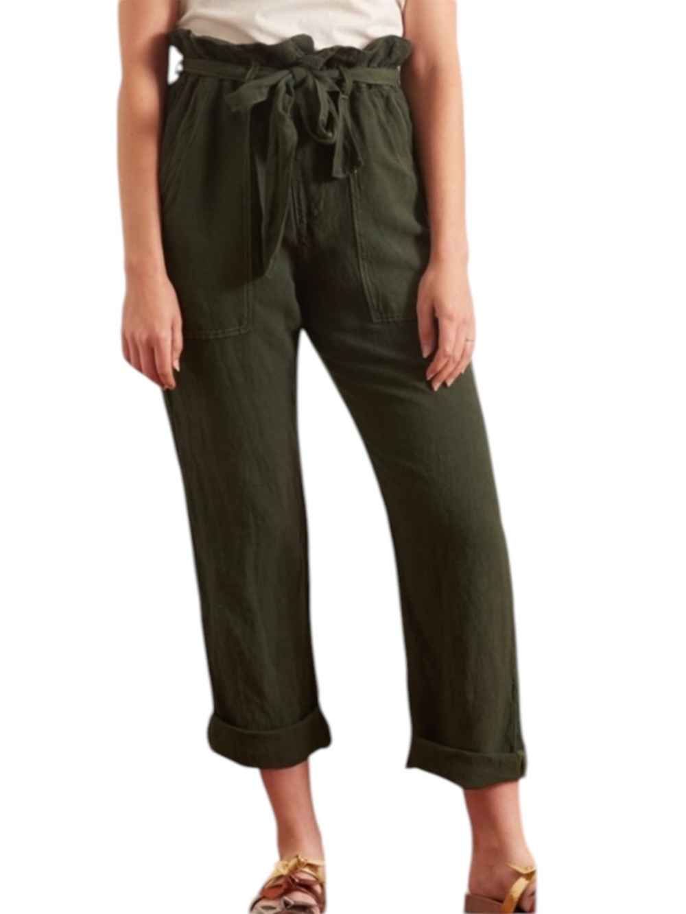 NSF Revolve Josephine Paper Bag Linen Blend Cargo Utility Pants in Green